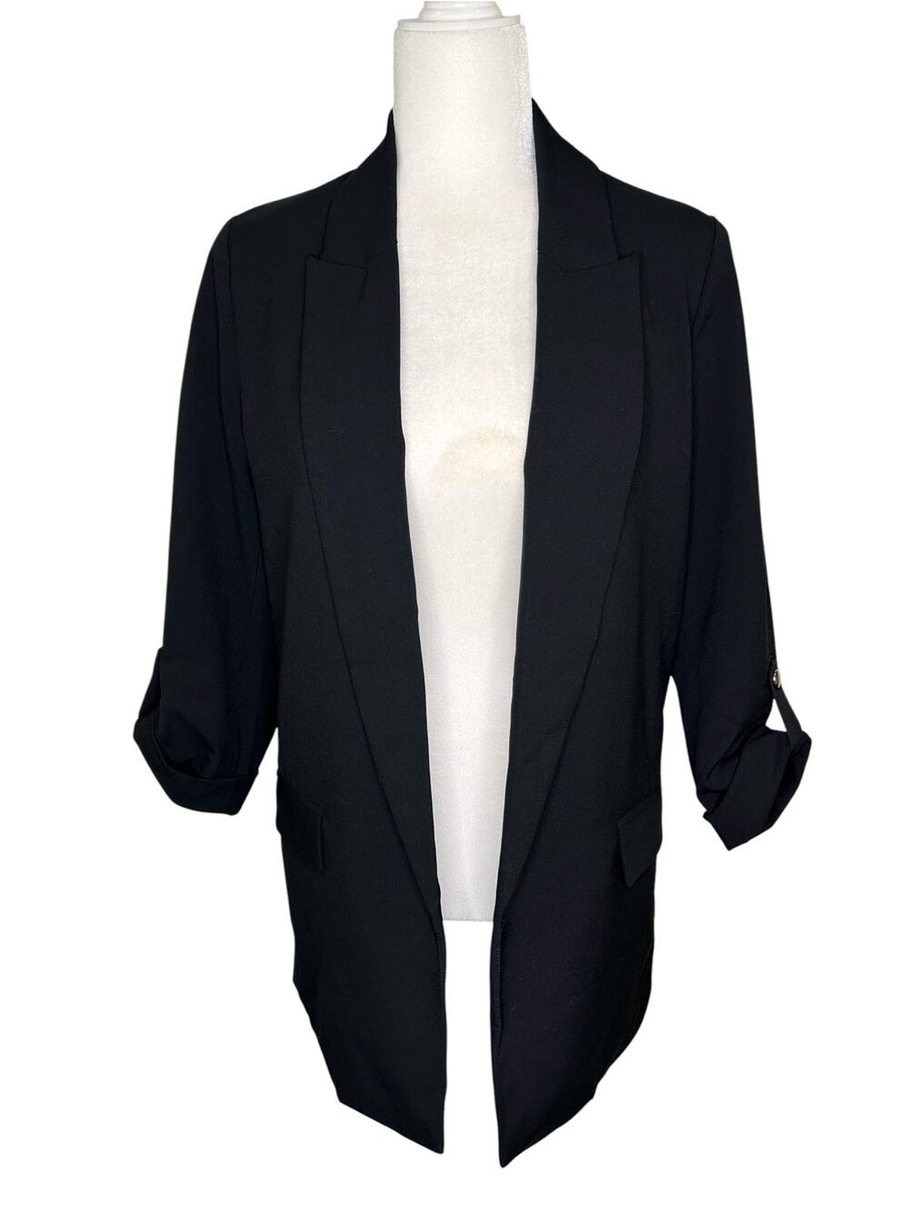 Nicole Miller Womens Black Lined Blazer ¾ Sleeve Open Front Career Jacket Small
